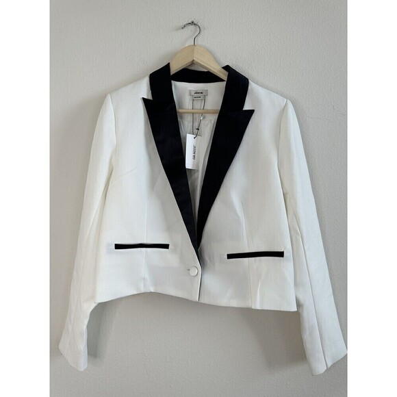 NWT Jason Wu White Tuxedo Blazer with Black Satin Collar Lined Stretch Sz Large - Picture 1 of 7